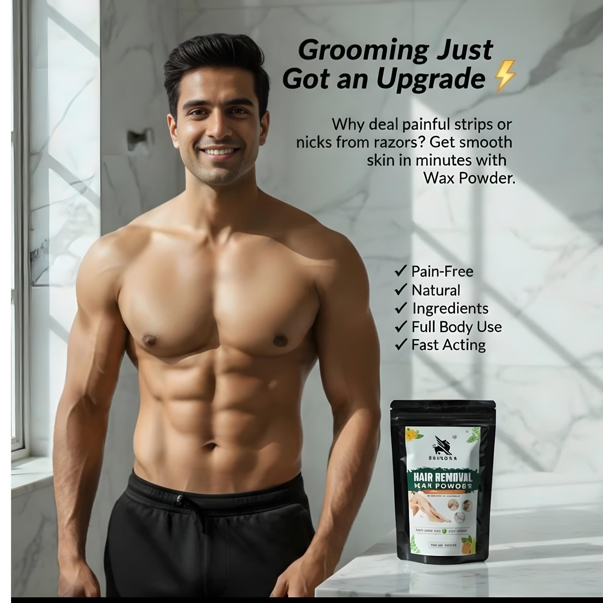 Shihora Natural Hair Removal Wax Powder – Painless & Instant Smooth Skin for Men & Women (Organic Formula)