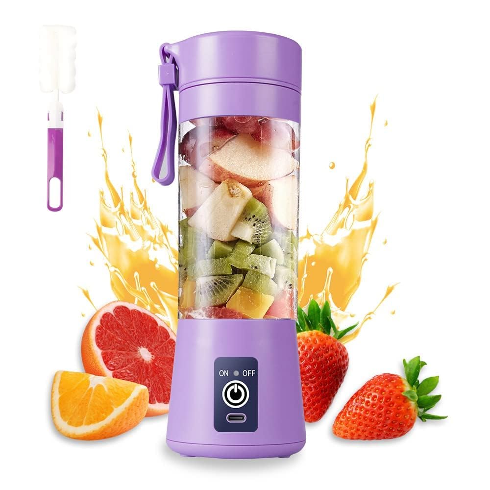 Portable USB Electric Juicer Blender – 6 Stainless Steel Blades | Rechargeable Protein Shaker & Smoothie Maker (380ml)