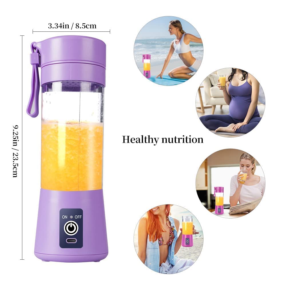 Portable USB Electric Juicer Blender – 6 Stainless Steel Blades | Rechargeable Protein Shaker & Smoothie Maker (380ml)