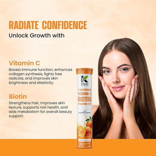 Kalki L-Glutathione 500mg Effervescent Tablets Orange Flavour | Pack of 2 (30 Tablets)